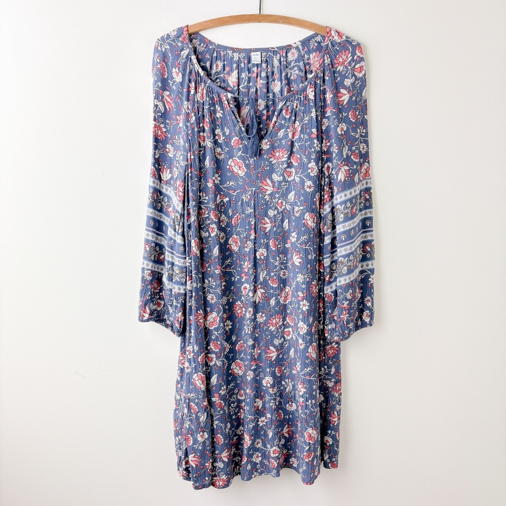 Old Navy Floral Dress Large Blue Boho Cottage Peasant Sleeves‎ Prairie Romantic